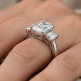 2.00 CTW AGI E/F VS Certified Emerald Cut Lab Grown Diamond Three-Stone Engagement Ring
