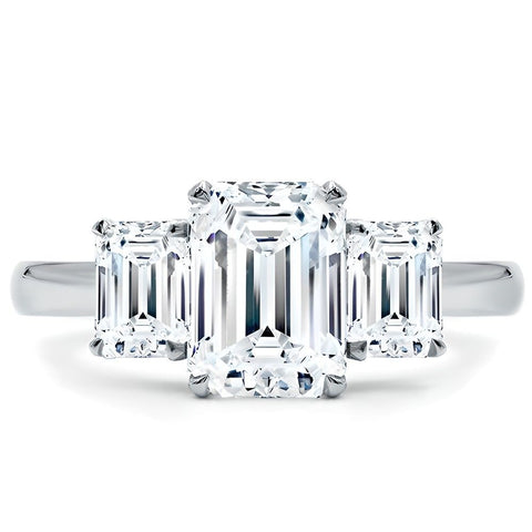 2.00 CTW AGI E/F VS Certified Emerald Cut Lab Grown Diamond Three-Stone Engagement Ring