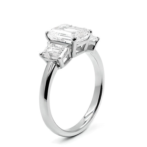 2.00 CTW AGI E/F VS Certified Emerald Cut Lab Grown Diamond Three-Stone Engagement Ring