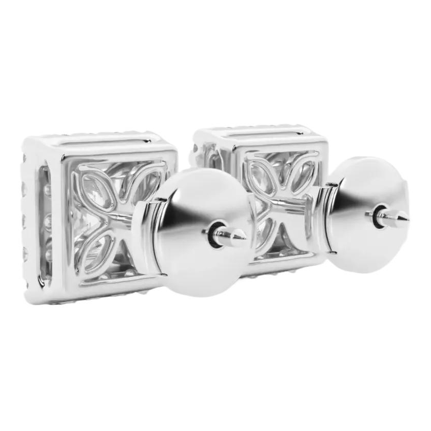 2.00 CTW Princess Cut Created White Sapphire Halo Stud Earrings in 14K White Gold Overlay