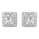 2.00 CTW Princess Cut Created White Sapphire Halo Stud Earrings in 14K White Gold Overlay