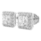 2.00 CTW Princess Cut Created White Sapphire Halo Stud Earrings in 14K White Gold Overlay