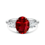 2.00CTW Lab-Grown Oval Ruby & Diamond Three-Stone Engagement Ring in 14K Gold Over Sterling Silver
