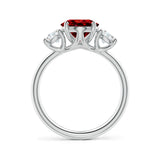 2.00CTW Lab-Grown Oval Ruby & Diamond Three-Stone Engagement Ring in 14K Gold Over Sterling Silver