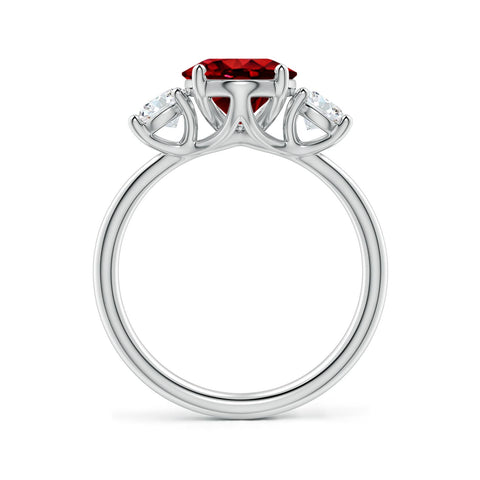 2.00CTW Lab-Grown Oval Ruby & Diamond Three-Stone Engagement Ring in 14K Gold Over Sterling Silver