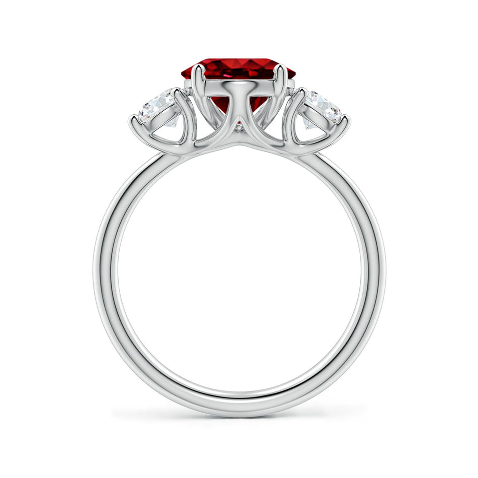 2.00CTW Lab-Grown Oval Ruby & Diamond Three-Stone Engagement Ring in 14K Gold Over Sterling Silver