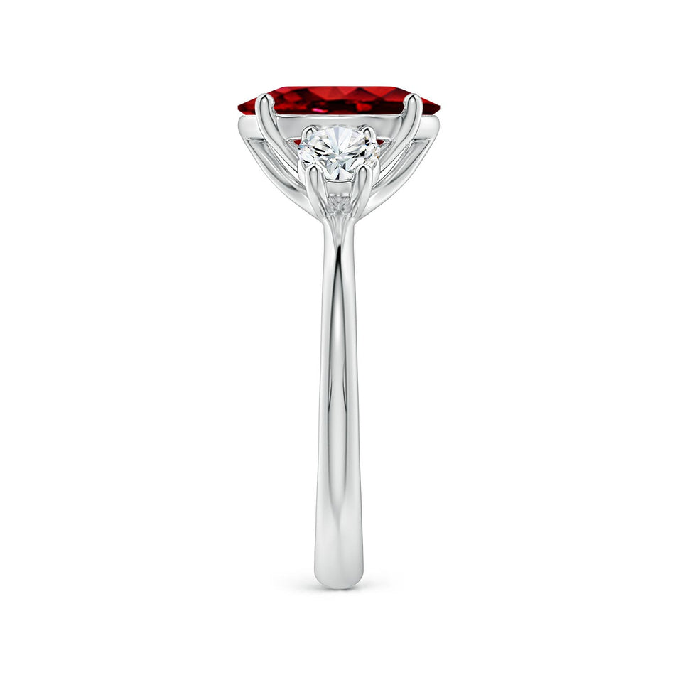 2.00CTW Lab-Grown Oval Ruby & Diamond Three-Stone Engagement Ring in 14K Gold Over Sterling Silver