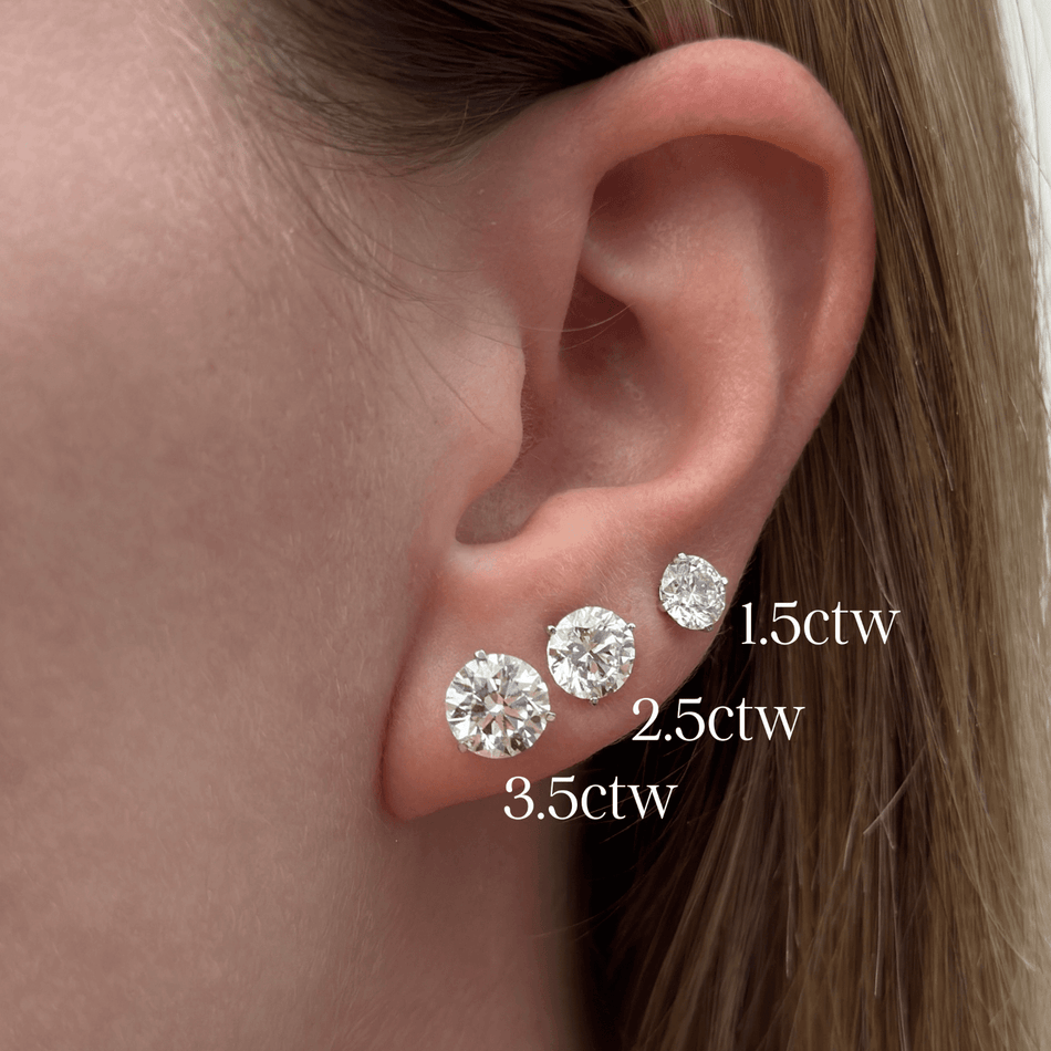 3.50 CTW Lab-Grown Round Diamond Stud Earrings in 14k Gold – E-F/VS AGI Certified
