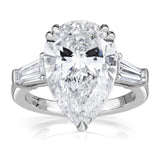 AGI Certified 4.65 CTW Pear Shaped Lab Grown Diamond Engagement Ring with Tapered Baguette Side Stones