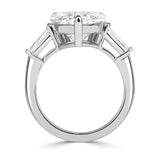 AGI Certified 4.65 CTW Pear Shaped Lab Grown Diamond Engagement Ring with Tapered Baguette Side Stones