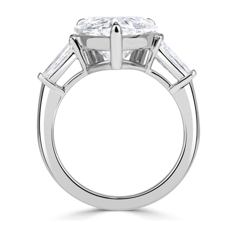 AGI Certified 4.65 CTW Pear Shaped Lab Grown Diamond Engagement Ring with Tapered Baguette Side Stones