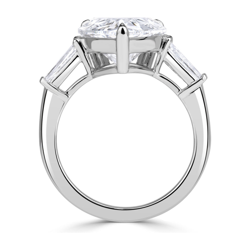 AGI Certified 4.65 CTW Pear Shaped Lab Grown Diamond Engagement Ring with Tapered Baguette Side Stones