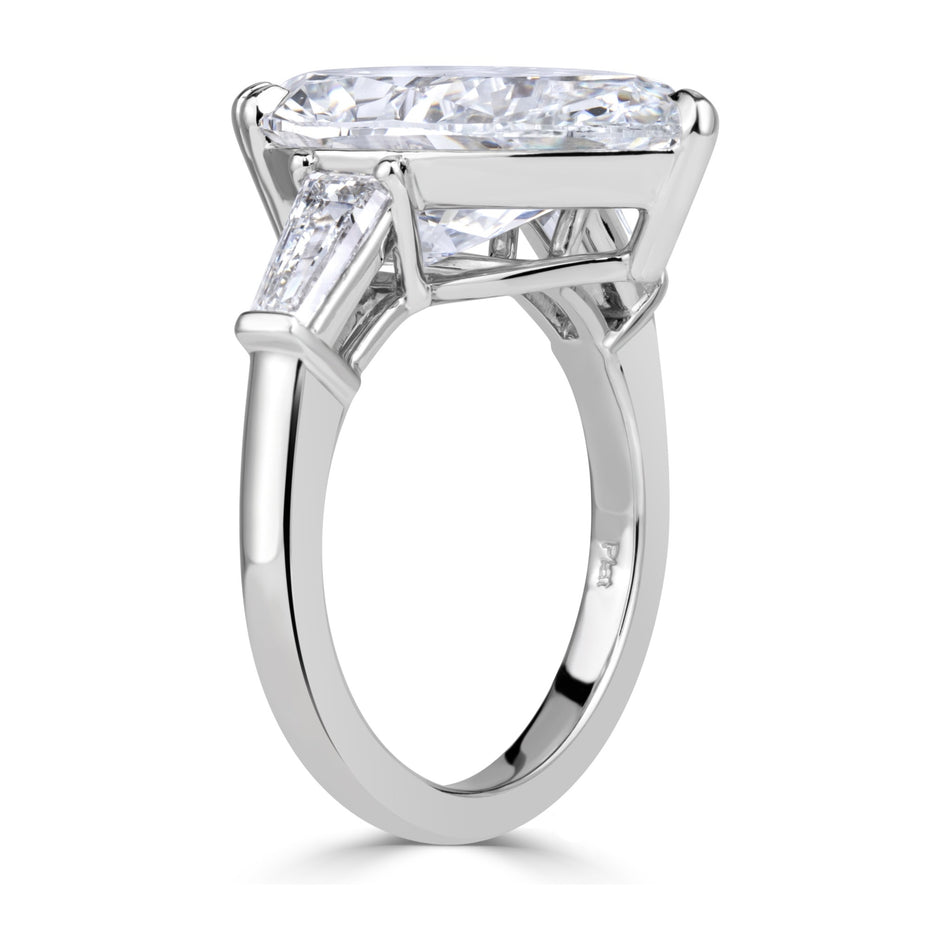 AGI Certified 4.65 CTW Pear Shaped Lab Grown Diamond Engagement Ring with Tapered Baguette Side Stones