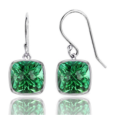 4.50CTW Lab Grown Cushion Cut Emerald Drop Earrings in 925 Sterling Silver - 8mm Square Gems