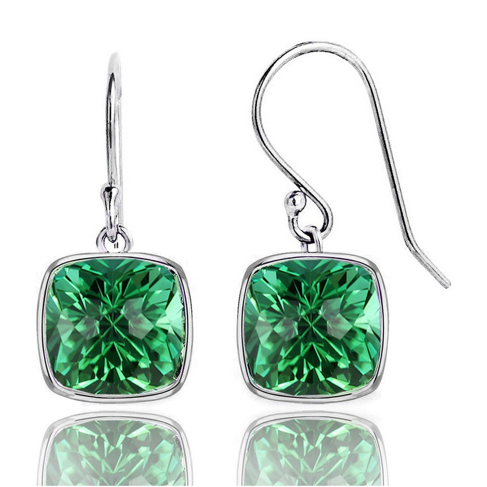 4.50CTW Lab Grown Cushion Cut Emerald Drop Earrings in 925 Sterling Silver - 8mm Square Gems
