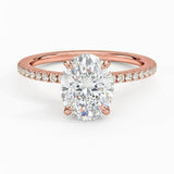 4.50 CTW AGI Certified Oval Lab Grown Diamond Solitaire Engagement Ring with Pave Band in 14K Gold