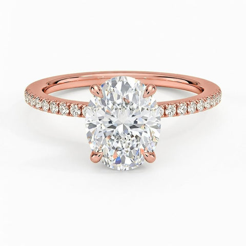 4.50 CTW AGI Certified Oval Lab Grown Diamond Solitaire Engagement Ring with Pave Band in 14K Gold