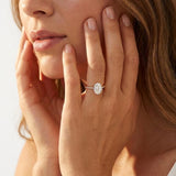 4.50 CTW AGI Certified Oval Lab Grown Diamond Solitaire Engagement Ring with Pave Band in 14K Gold