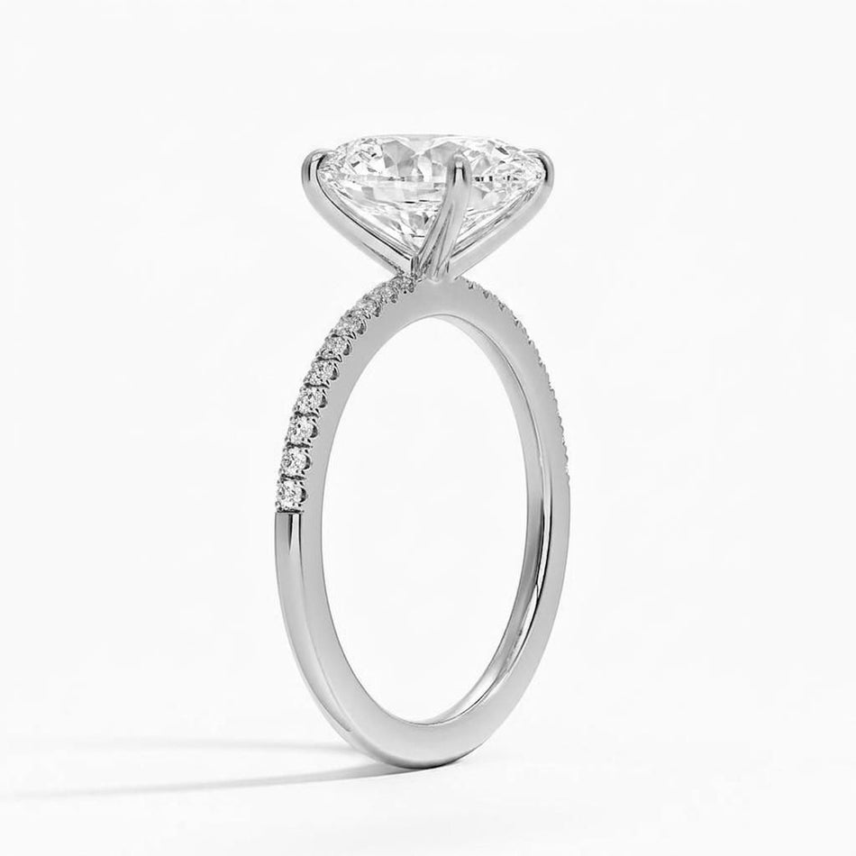 4.50 CTW AGI Certified Oval Lab Grown Diamond Solitaire Engagement Ring with Pave Band in 14K Gold
