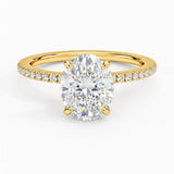 4.50 CTW AGI Certified Oval Lab Grown Diamond Solitaire Engagement Ring with Pave Band in 14K Gold