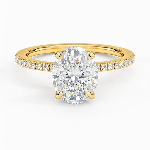 4.50 CTW AGI Certified Oval Lab Grown Diamond Solitaire Engagement Ring with Pave Band in 14K Gold
