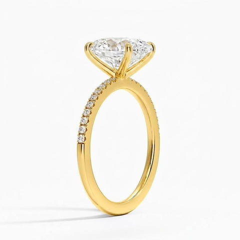 4.50 CTW AGI Certified Oval Lab Grown Diamond Solitaire Engagement Ring with Pave Band in 14K Gold
