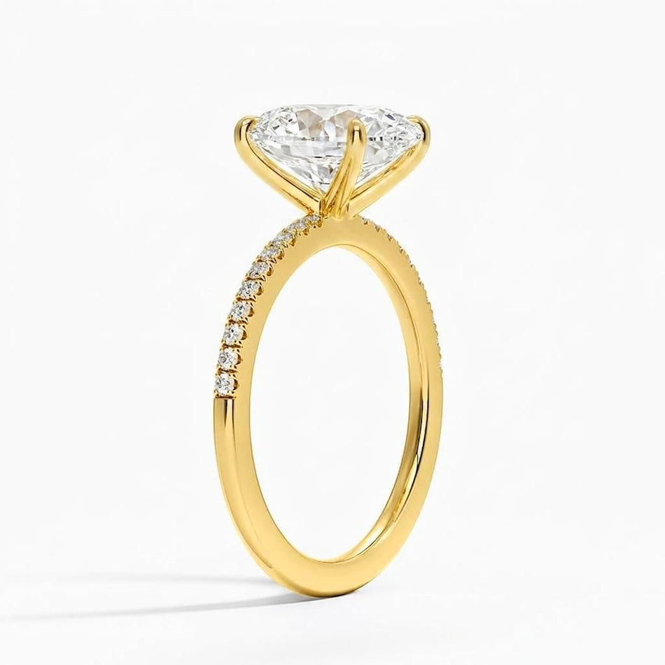 4.50 CTW AGI Certified Oval Lab Grown Diamond Solitaire Engagement Ring with Pave Band in 14K Gold