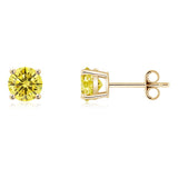 AGI Certified 1.00 CTW Basket-Set Solitaire Fancy Yellow VS Lab Diamond Solitaire Stud Earrings - 14K Gold