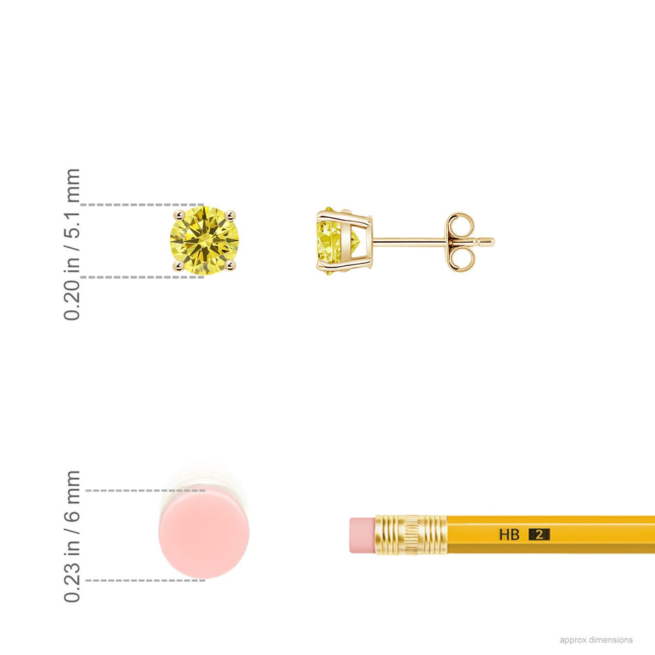 AGI Certified 1.00 CTW Basket-Set Solitaire Fancy Yellow VS Lab Diamond Solitaire Stud Earrings - 14K Gold