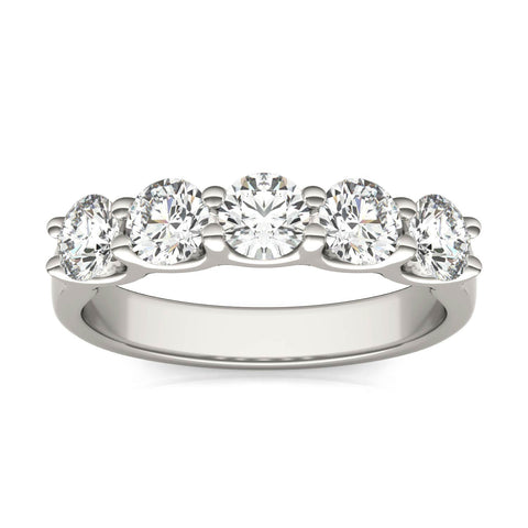 AGI Certified 1 1/4 CTW Round Lab Grown Diamond (G/VS) Five Stone Anniversary Band in 14K White Gold