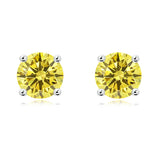 AGI Certified 1.00 CTW Basket-Set Solitaire Fancy Yellow VS Lab Diamond Solitaire Stud Earrings - 14K Gold