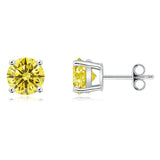 AGI Certified 1.00 CTW Basket-Set Solitaire Fancy Yellow VS Lab Diamond Solitaire Stud Earrings - 14K Gold