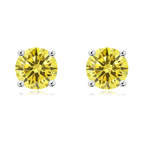 AGI Certified 1.50 CTW Fancy Yellow Lab-Grown Diamond Solitaire Stud Earrings in 14K Gold