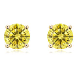 AGI Certified 1.00 CTW Basket-Set Solitaire Fancy Yellow VS Lab Diamond Solitaire Stud Earrings - 14K Gold