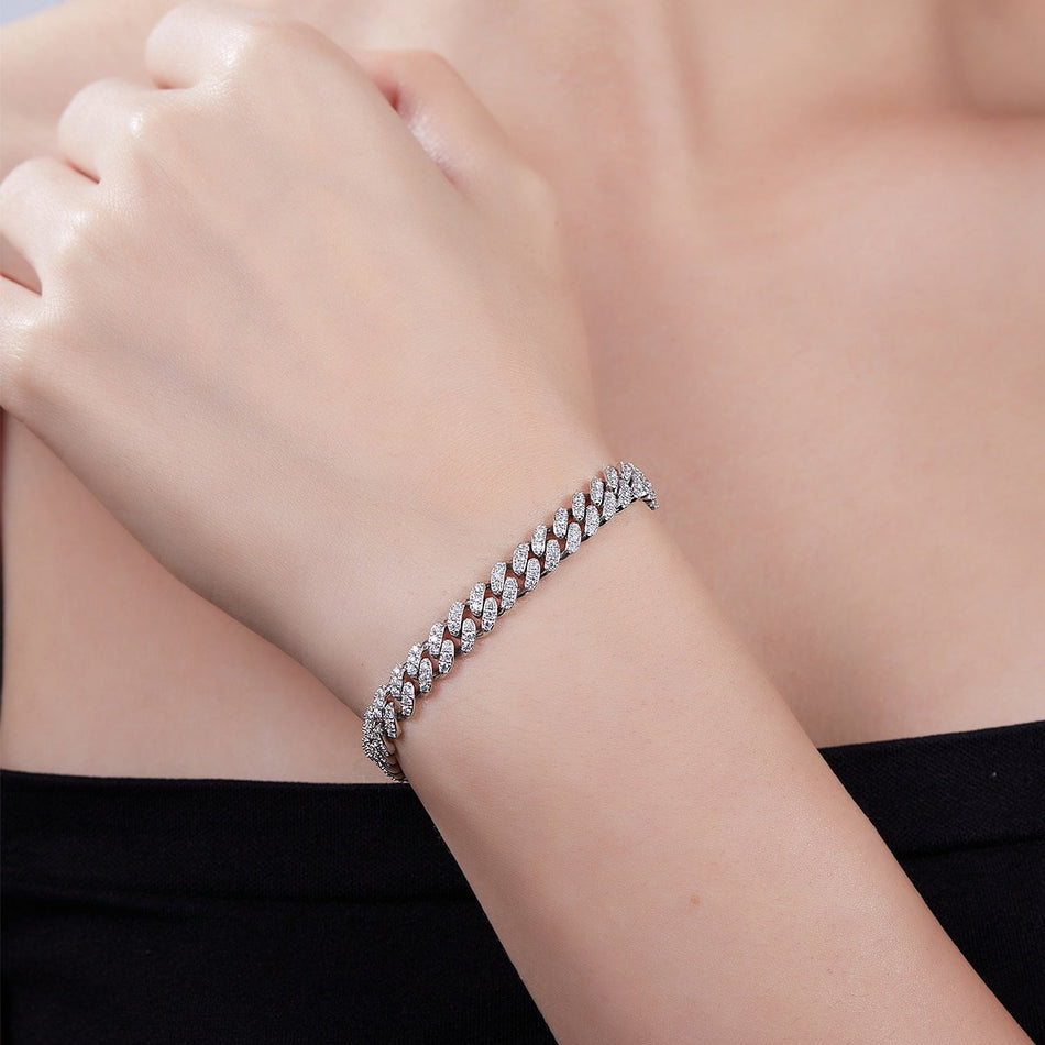 7mm Created Moissanite Miami Cuban Link Bracelet in 14K White Gold Overlay