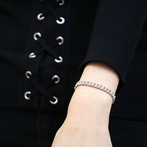 7mm Created Moissanite Miami Cuban Link Bracelet in 14K White Gold Overlay