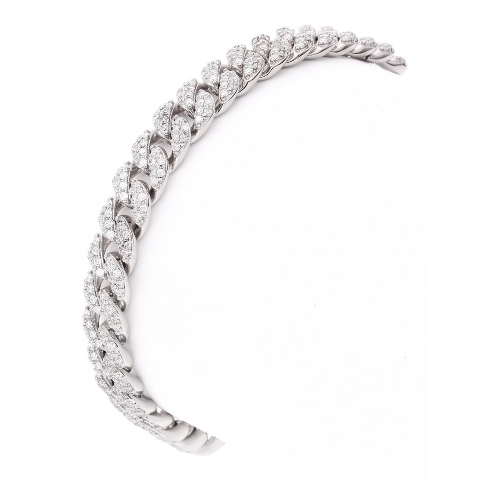 7mm Created Moissanite Miami Cuban Link Bracelet in 14K White Gold Overlay