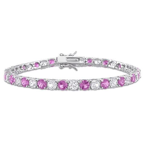 6.00 CTW Lab Created Pink & White Sapphire Tennis Bracelet in .925 Sterling Silver – 7.25"