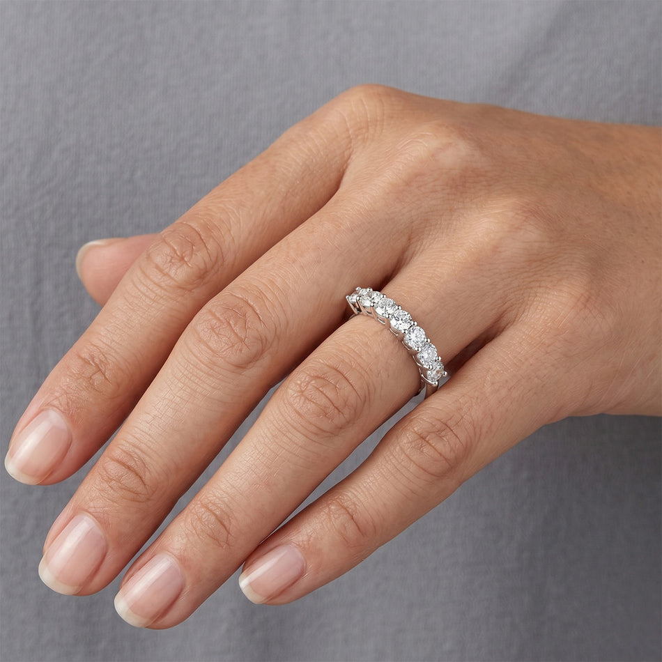 AGI Certified 2.00 CTW 7-Stone Lab Grown Diamond Anniversary Ring F/VS1 in 14K Gold Over Sterling Silver
