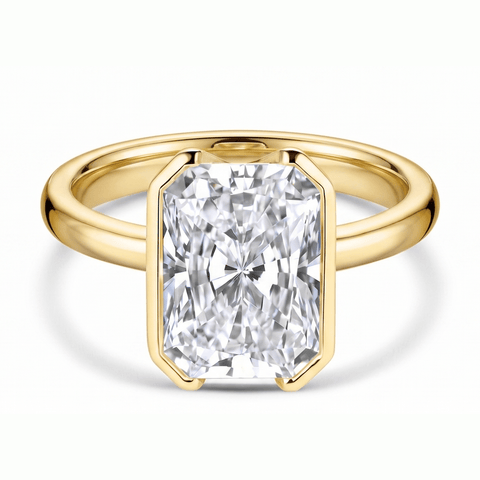 AGI Certified 7.00 CTW F/VS Radiant Cut Lab Diamond Half Bezel Solitaire Engagement Ring in 14K Yellow Gold