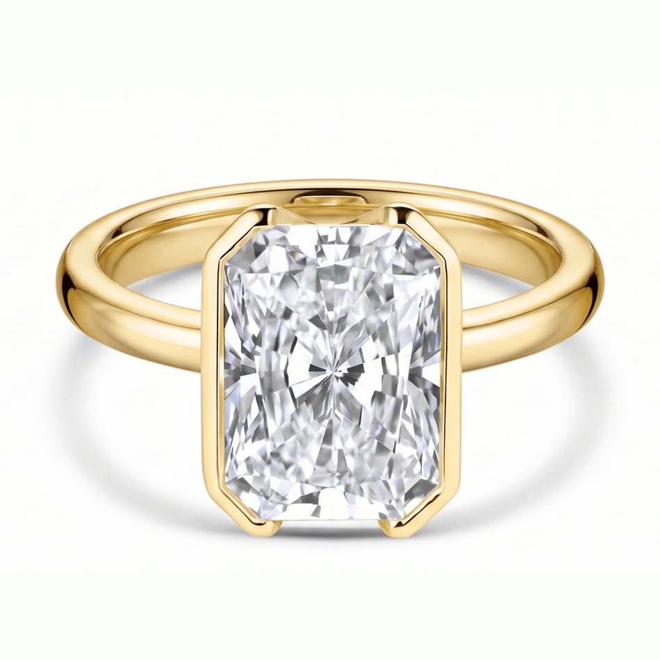 AGI Certified 7.00 CTW F/VS Radiant Cut Lab Diamond Half Bezel Solitaire Engagement Ring in 14K Yellow Gold
