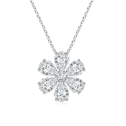 AGI Certified 4.00 CTW E/F VS Lab-Grown Diamond Flower Cluster Pendant in 14K White Gold