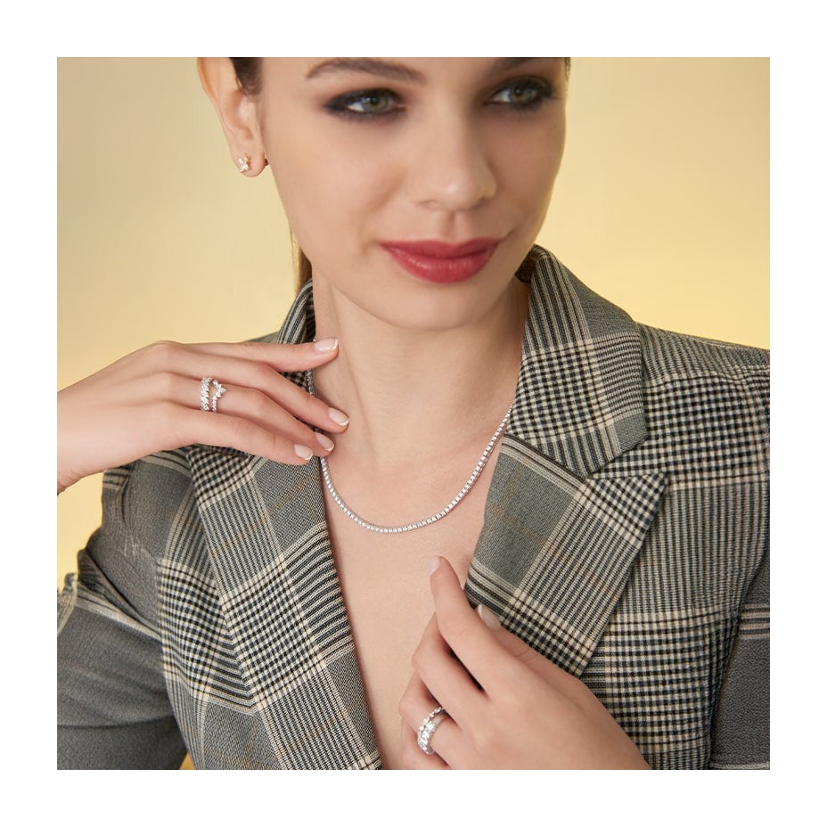 8.00 CTW Created White Sapphire Tennis Necklace with 171 Round Brilliant Stones in 14K Gold Overlay
