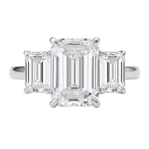 2.00 CTW AGI E/F VS Certified Emerald Cut Lab Grown Diamond Three-Stone Engagement Ring