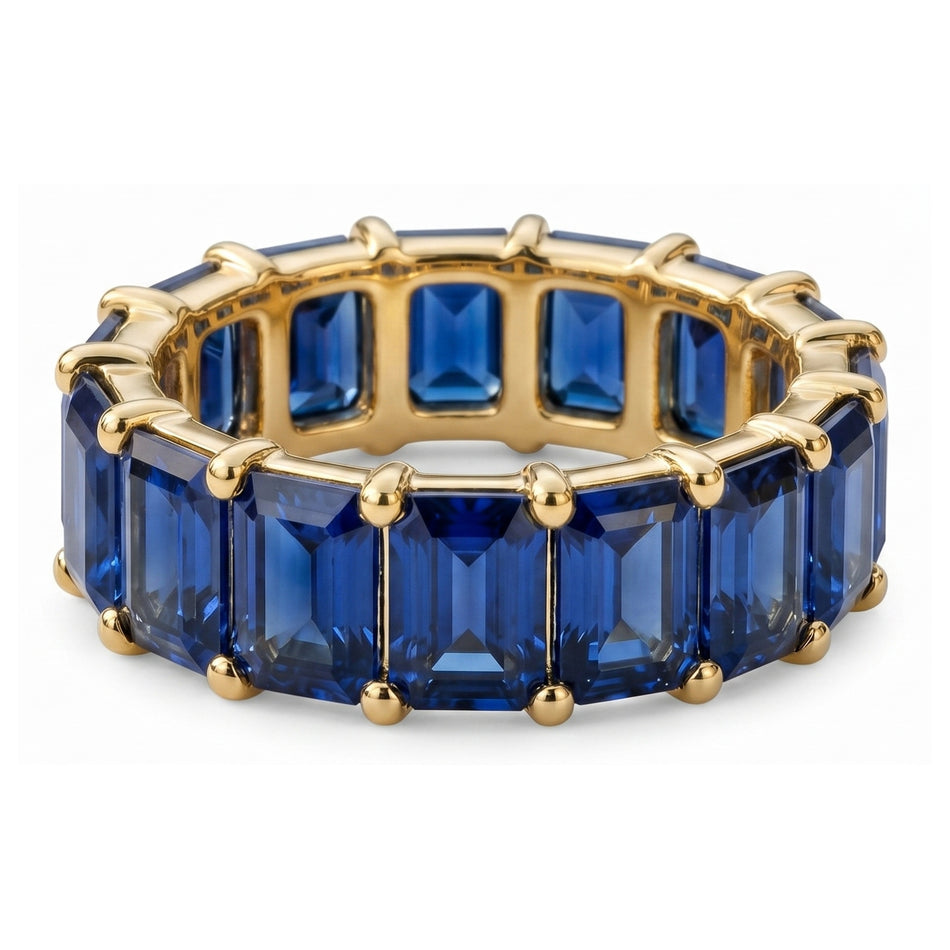 8.00CTW Lab Grown Blue Sapphire Eternity Band Ring in 14K Gold Over Sterling Silver