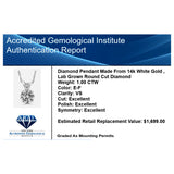 1 Ctw Round Lab Grown Diamond Pendant Necklace in 14K Gold | AGI Certified | E-F Color, VS1-VS2 Clarity | 18 Inch Chain