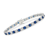 6ctw Created White & Blue Sapphire Tennis Bracelet in 14K Gold Overlay – 7.25”