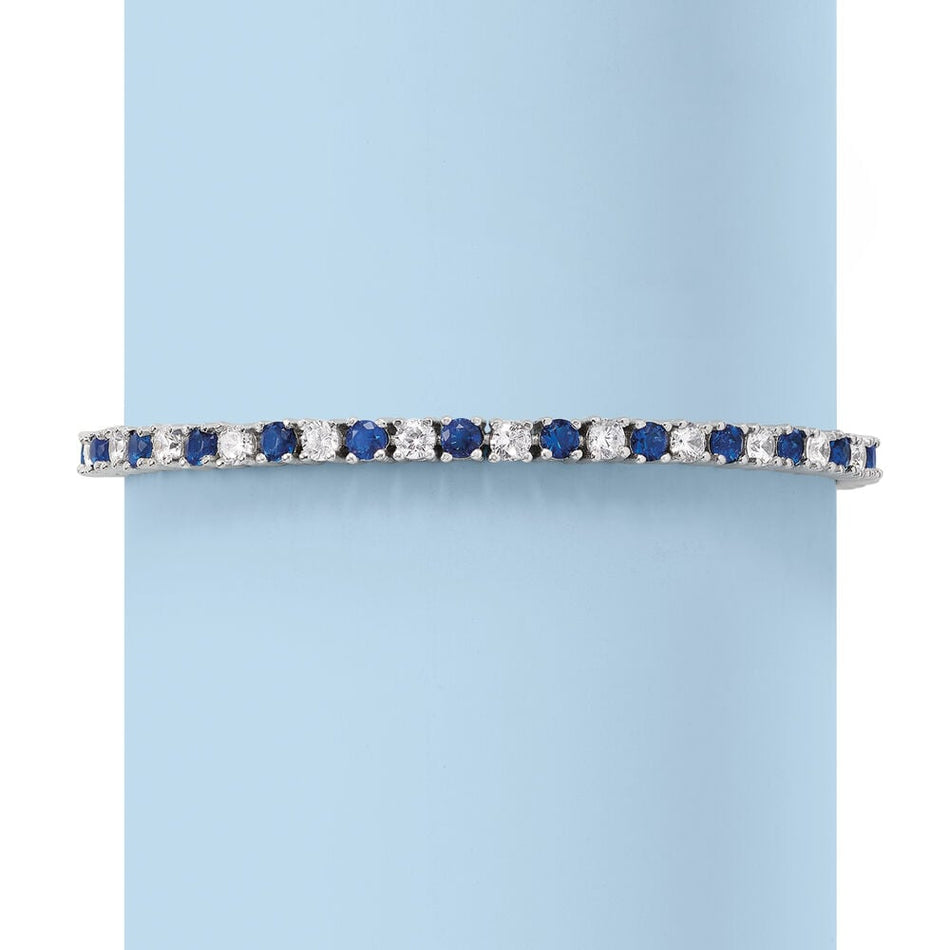 6ctw Created White & Blue Sapphire Tennis Bracelet in 14K Gold Overlay – 7.25”