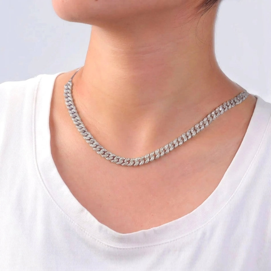 Moissanite Cross Pendant with Adjustable Cuban Link Chain in 14K White Gold Over 925 Sterling Silver