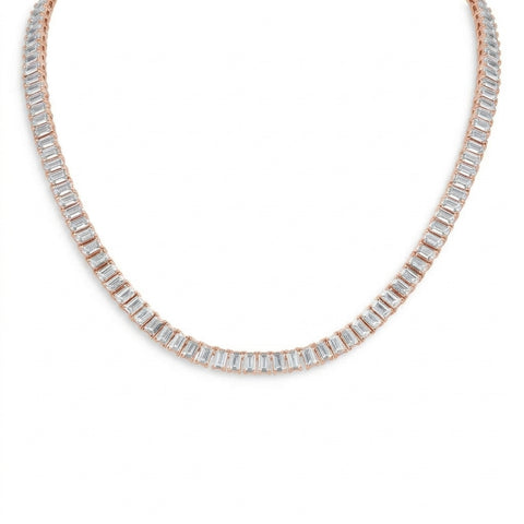 30 CTW Emerald-Cut Created White Sapphire Tennis Necklace in 14K Rose Gold Overlay - 18"